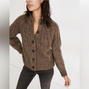 Madewell Harwood Cableknit Mockneck Cardigan Sweater XS NWT